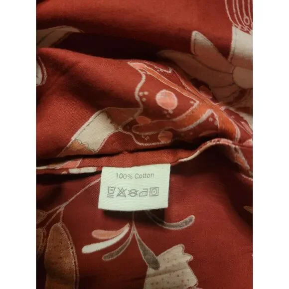 Handprint Red Floral Short Sleeve Tie Up Robe 100%‎ Cotton Bath Robe - Picture 8 of 9